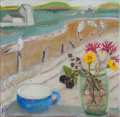 Sea landscape with blue cup